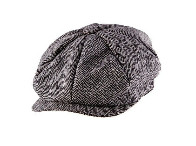 PEAKY FLAT CAP - GREY HERRINGBONE