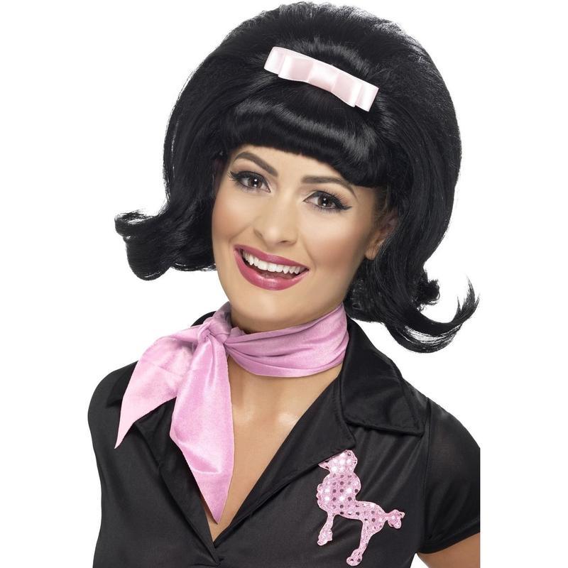 50S FLICKED BEEHIVE BOB WIG - BLACK-THEMED WIGS-Partica Party