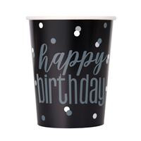 CUPS - BLACK HAPPY BIRTHDAY - PACK OF 8
