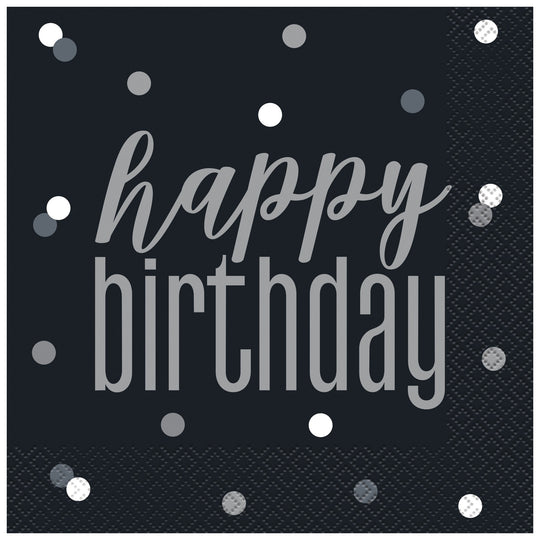 NAPKINS - BLACK & SILVER BIRTHDAY - PACK OF 16
