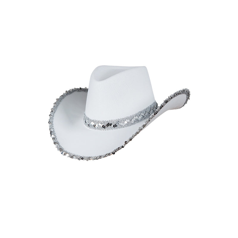 TEXAN COWGIRL HAT - WHITE WITH SEQUINS