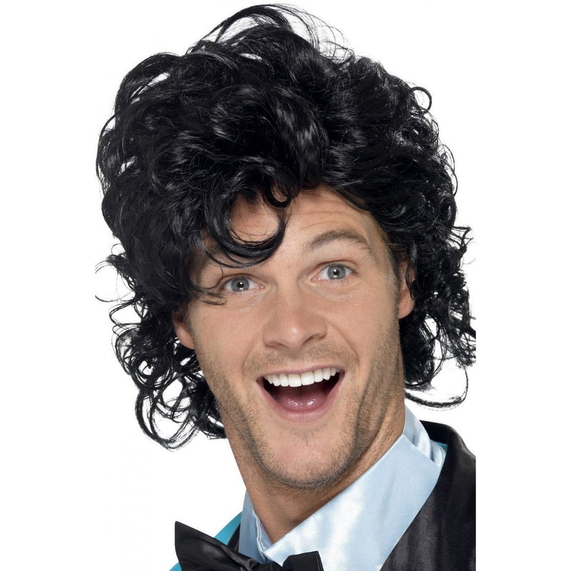 80S PROM KING PERM WIG - BLACK-THEMED WIGS-Partica Party