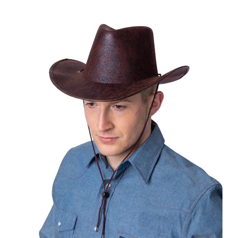 TEXAN COWBOY HAT - AGED FAUX LEATHER - BROWN