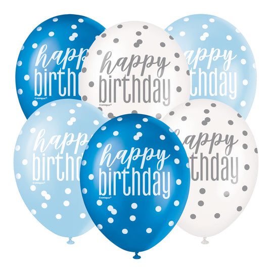 PACK OF 6 LATEX - HAPPY BIRTHDAY - BLUE