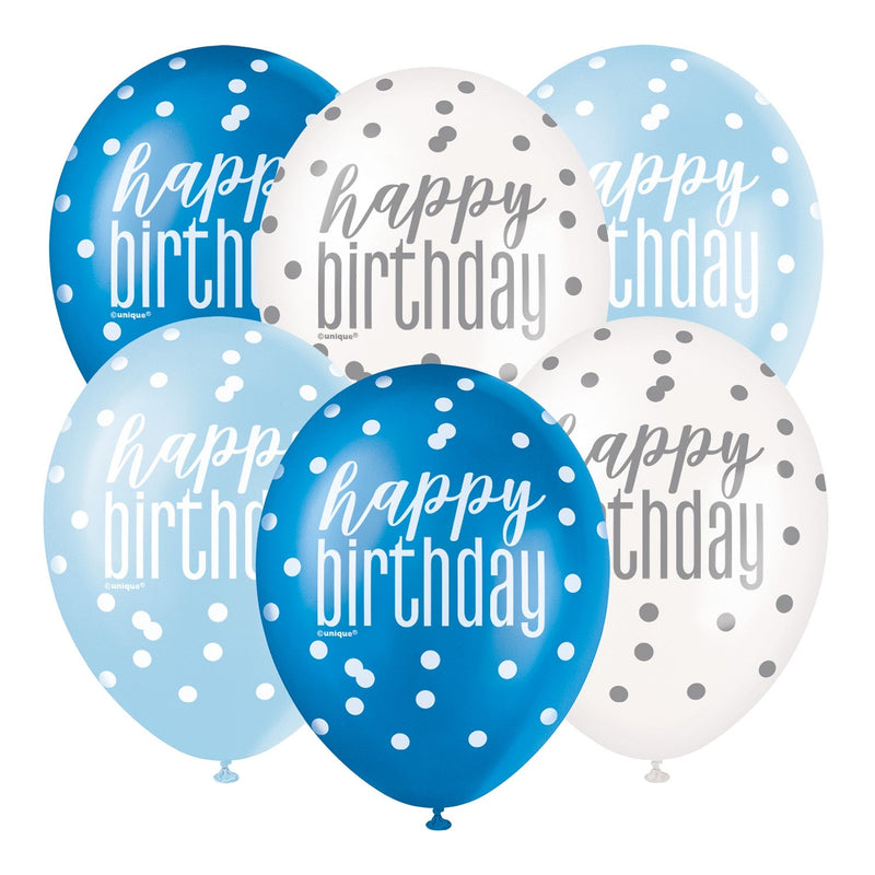 PACK OF 6 LATEX - HAPPY BIRTHDAY - BLUE