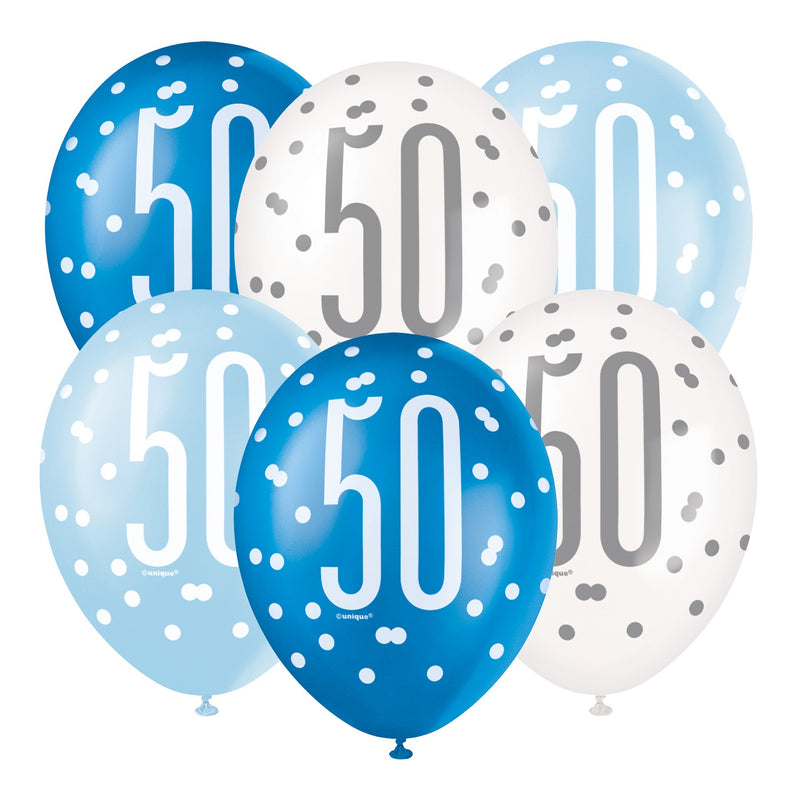PACK OF 6 LATEX - 50th - BLUE