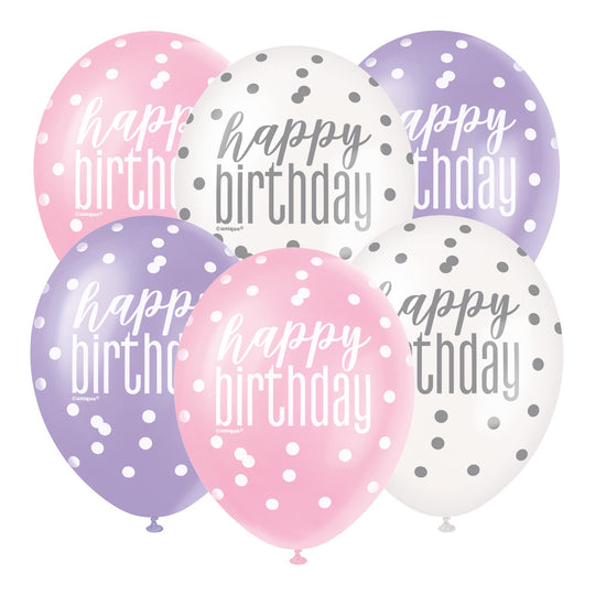 PACK OF 6 LATEX - HAPPY BIRTHDAY - PINK
