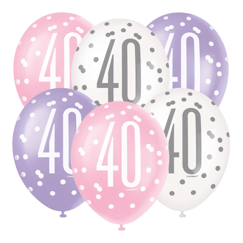 PACK OF 6 LATEX - 40th - PINK