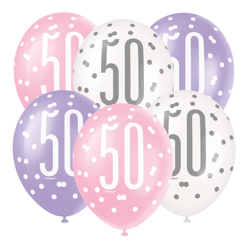 PACK OF 6 LATEX - 50th - PINK