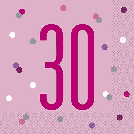 NAPKINS - 30th PINK - PACK OF 16