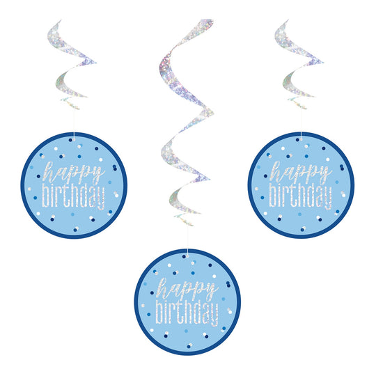 SWIRL DECORATIONS - HAPPY BIRTHDAY - BLUE