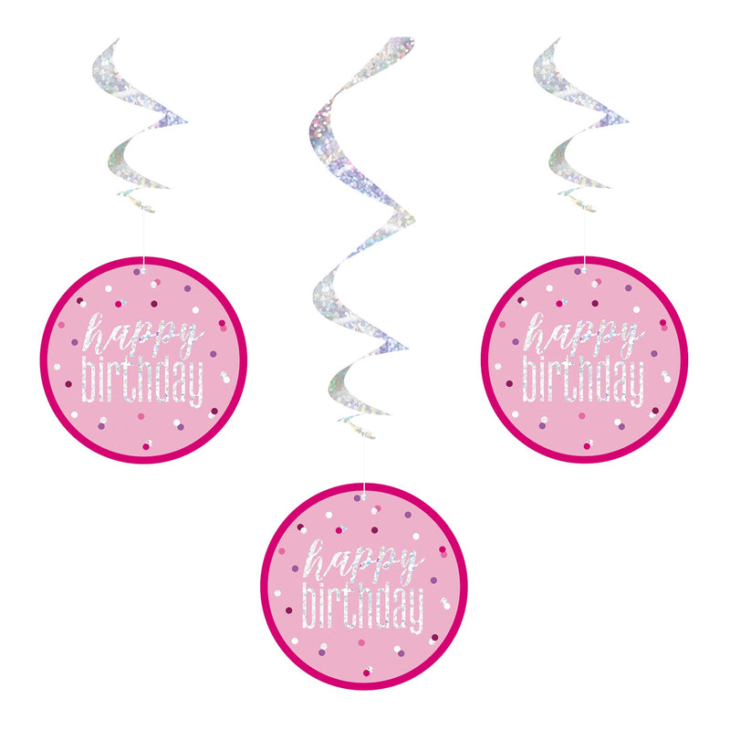 SWIRL DECORATIONS - HAPPY BIRTHDAY - PINK