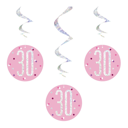 SWIRL DECORATIONS - 30th - PINK