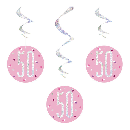 SWIRL DECORATIONS - 50th - PINK