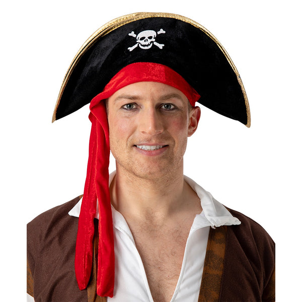 PIRATE HAT - BLACK, GOLD & RED BANDANA