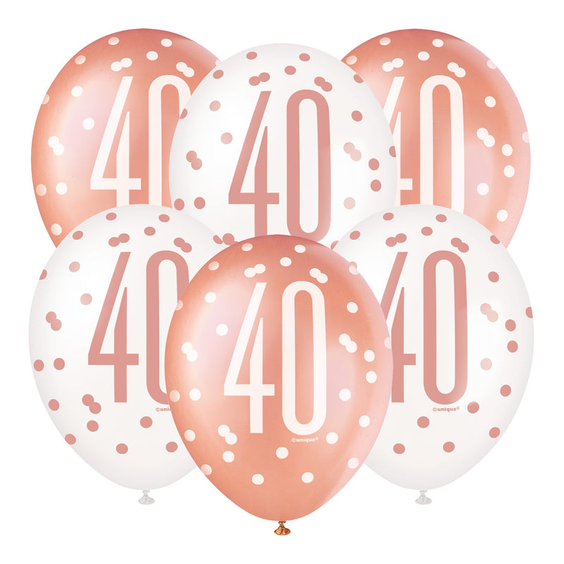 PACK OF 6 LATEX - 40th - ROSE GOLD