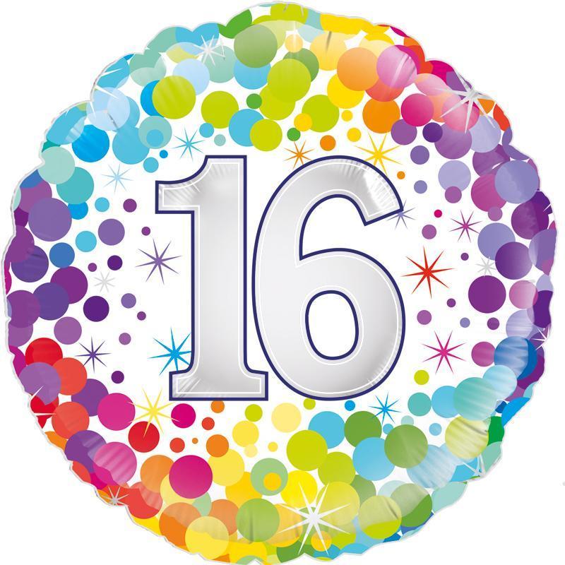 Age 16 Colourful Confetti Birthday Balloon-18 INCH FOIL-Partica Party