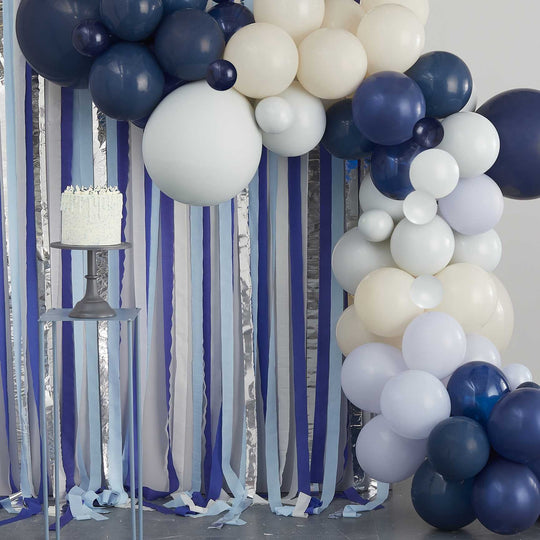 BALLOON BACKDROP KIT - BLUE, CREAM & SILVER