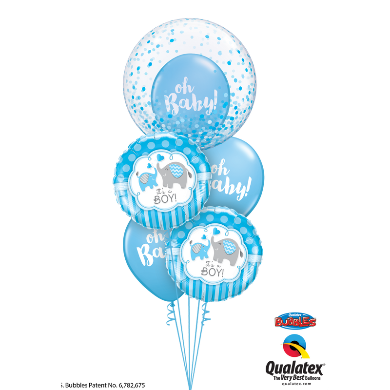 BALLOON BOUQUET - BABY BOY ELEPHANTS & CONFETTI-BALLOON BOUQUET-Partica Party