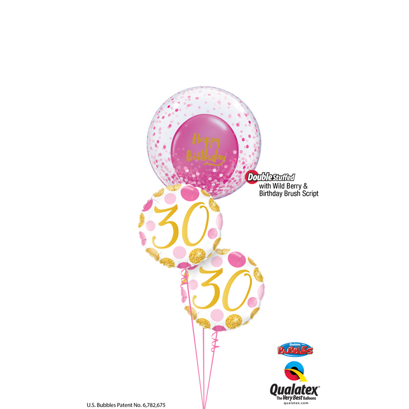 BALLOON BOUQUET - PINK DOTS 30TH BIRTHDAY BUBBLE-BALLOON BOUQUET-Partica Party