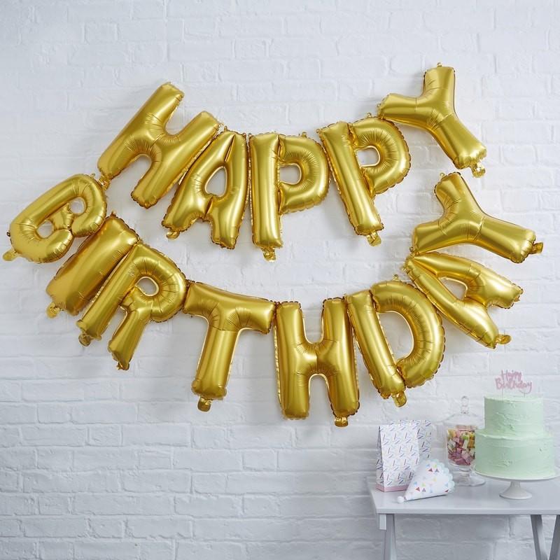 BALLOON BUNTING - HAPPY BIRTHDAY - GOLD-BALLOON BUNTING-Partica Party