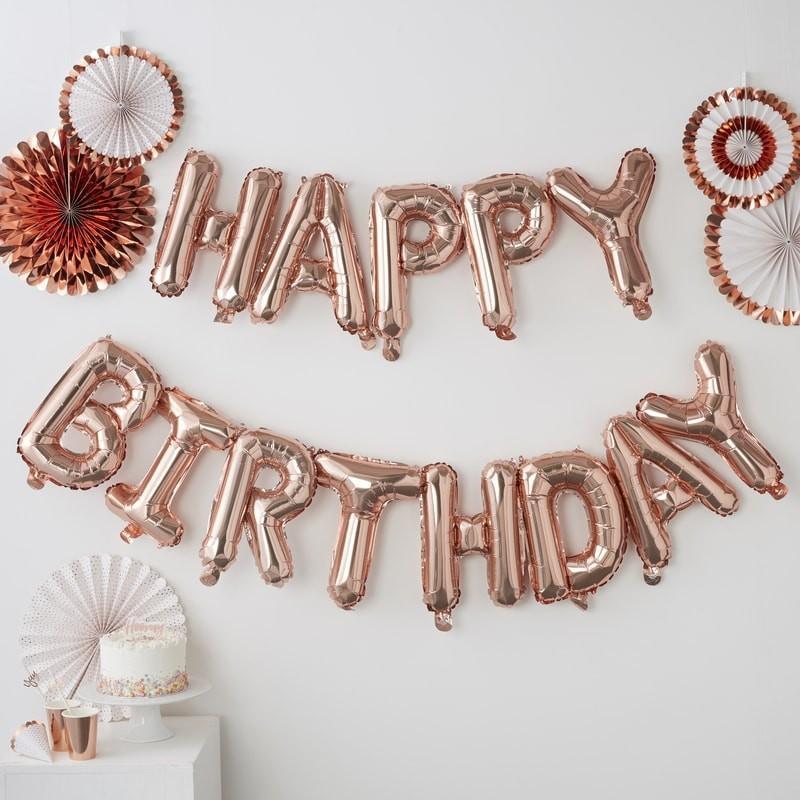 BALLOON BUNTING - HAPPY BIRTHDAY - ROSE GOLD-BALLOON BUNTING-Partica Party