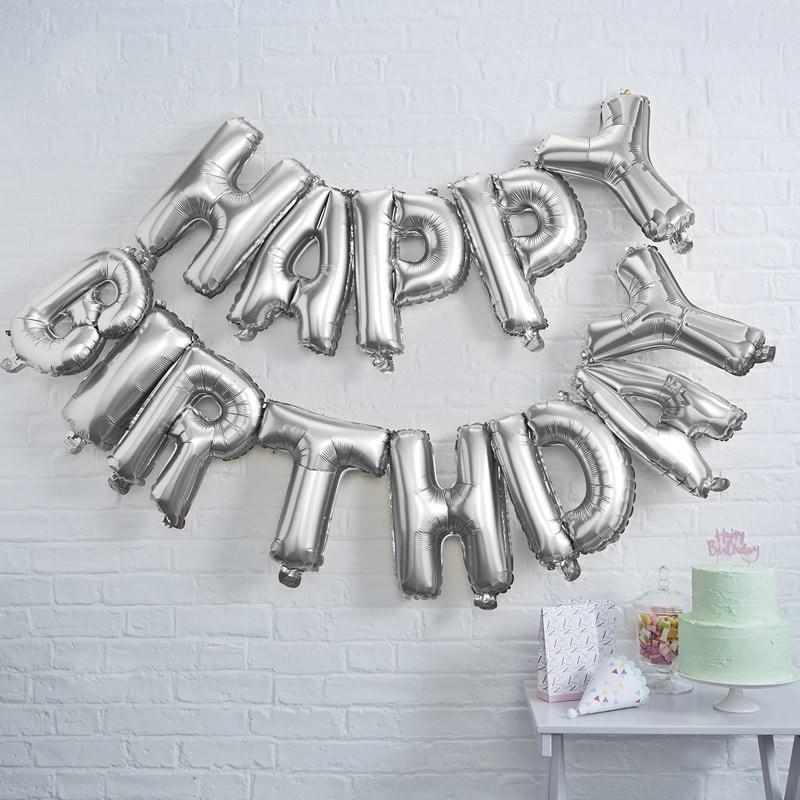 BALLOON BUNTING - HAPPY BIRTHDAY - SILVER-BALLOON BUNTING-Partica Party