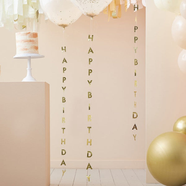BALLOON TAILS - HAPPY BIRTHDAY - GOLD-Balloon Accessories-Partica Party