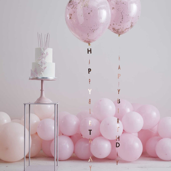 BALLOON TAILS - HAPPY BIRTHDAY - ROSE GOLD-Balloon Accessories-Partica Party