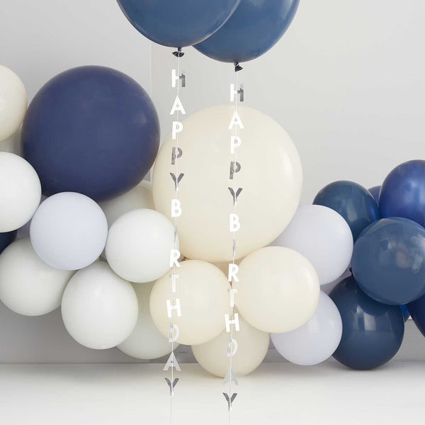 BALLOON TAILS - HAPPY BIRTHDAY - SILVER-Balloon Accessories-Partica Party