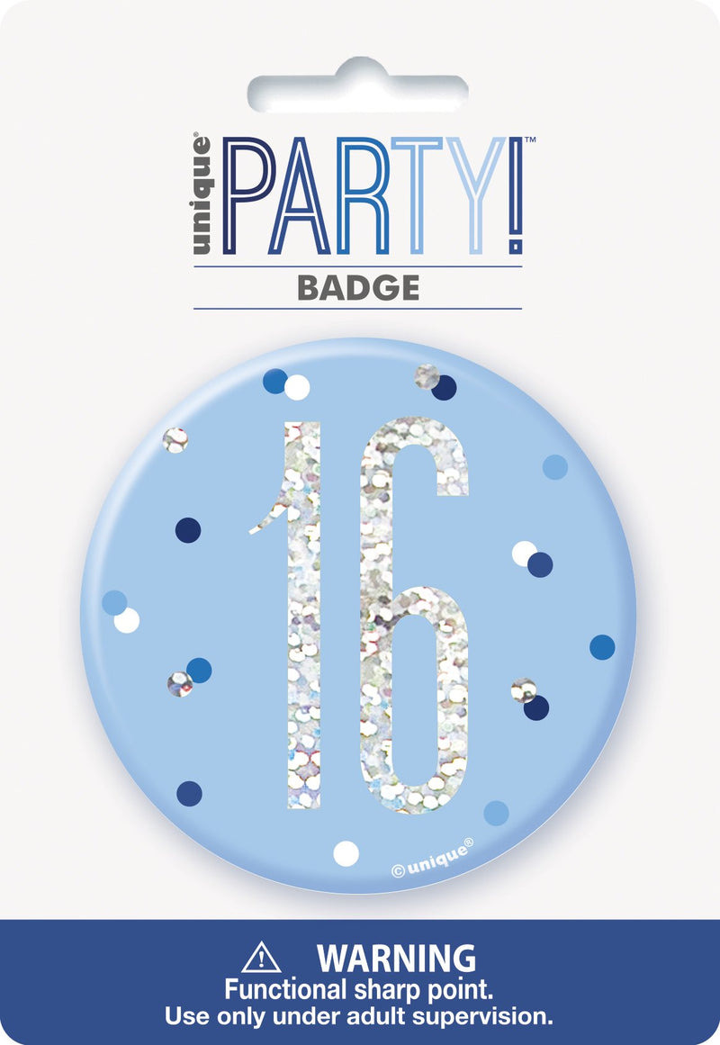 BIRTHDAY BADGE - 16 - BLUE-BADGE-Partica Party