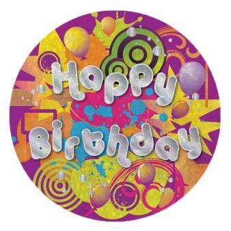 BIRTHDAY BADGE MULTI COLOURED- HAPPY BIRTHDAY - 5.5CM