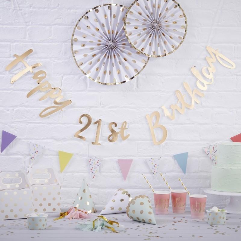 BUNTING - HAPPY 21ST BIRTHDAY - GOLD-BANNER-Partica Party