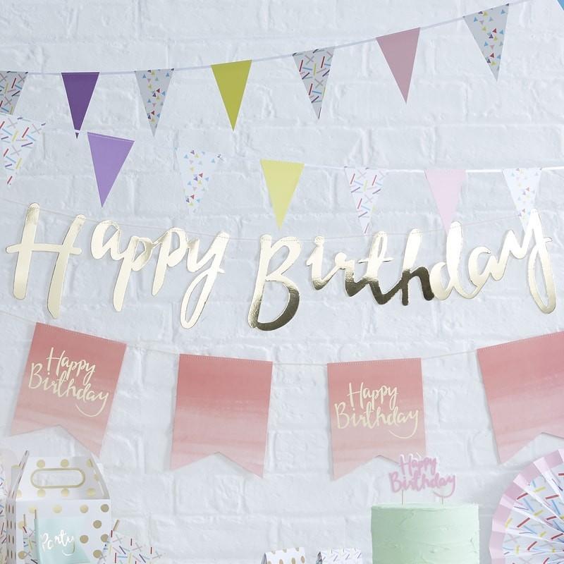 BUNTING - HAPPY BIRTHDAY - GOLD-BANNER-Partica Party