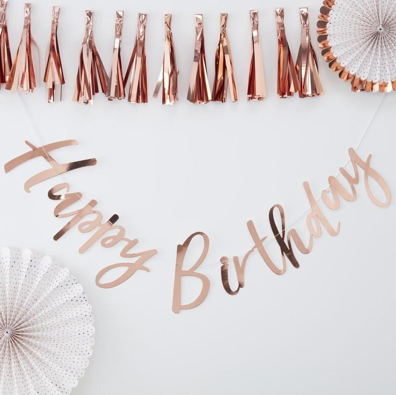 BUNTING - HAPPY BIRTHDAY - ROSE GOLD-BANNER-Partica Party