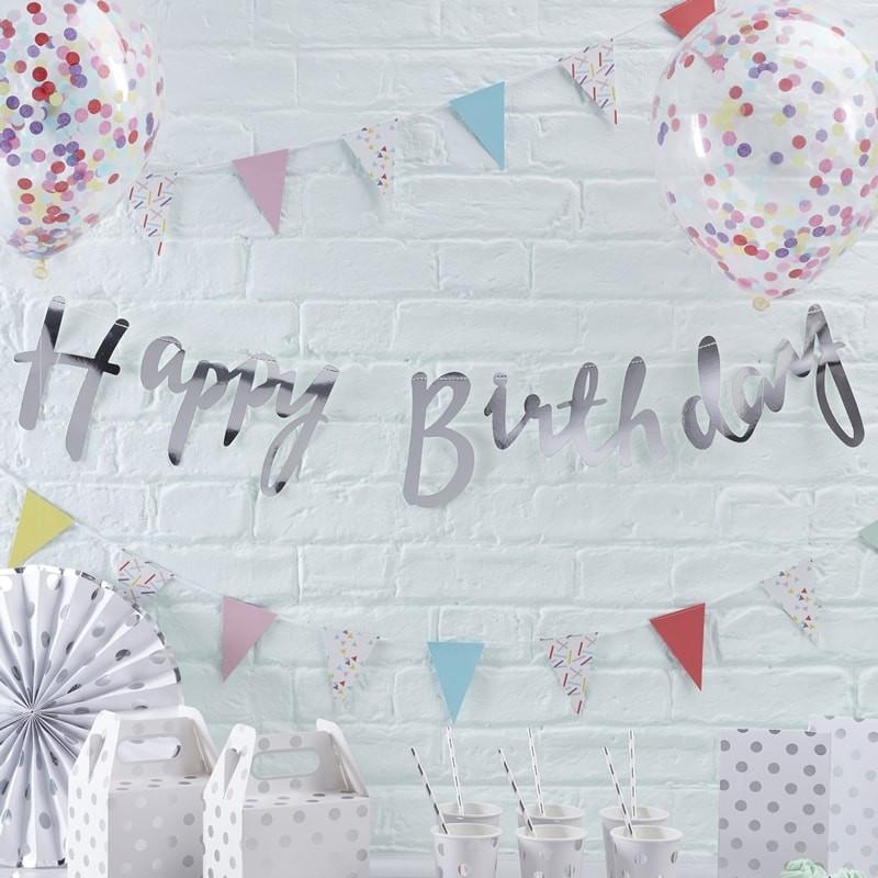 BUNTING - HAPPY BIRTHDAY - SILVER-BANNER-Partica Party