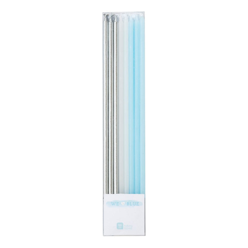 CANDLE - LONG BLUE & SILVER - PACK OF 16-CANDLE-Partica Party