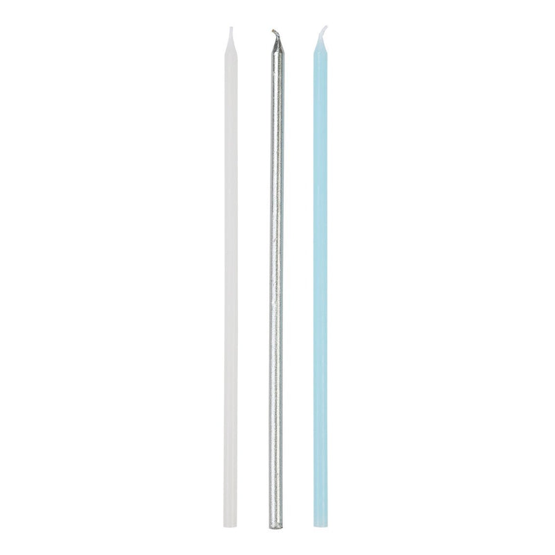 CANDLE - LONG BLUE & SILVER - PACK OF 16-CANDLE-Partica Party