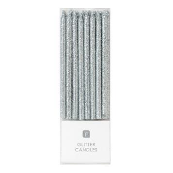 CANDLE - MEDIUM SILVER GLITTER - PACK OF 16-CANDLE-Partica Party