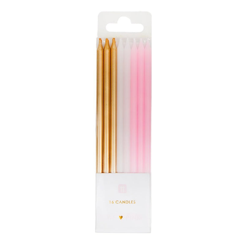 CANDLES - GOLD, PINK & WHITE - PACK OF 16-CANDLE-Partica Party