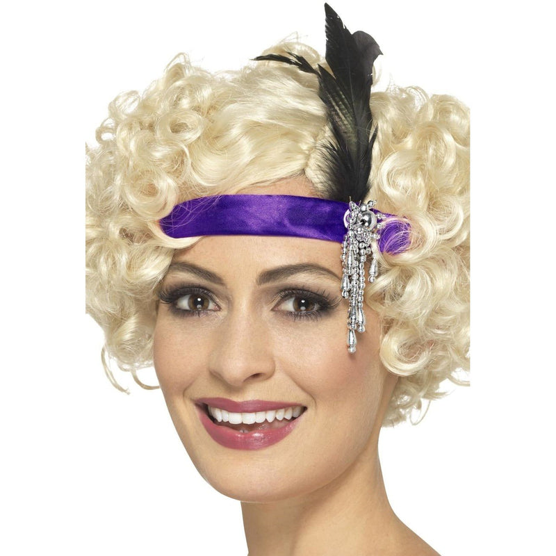 CHARLESTON HEADBAND - PURPLE - WITH FEATHER-1920-Partica Party