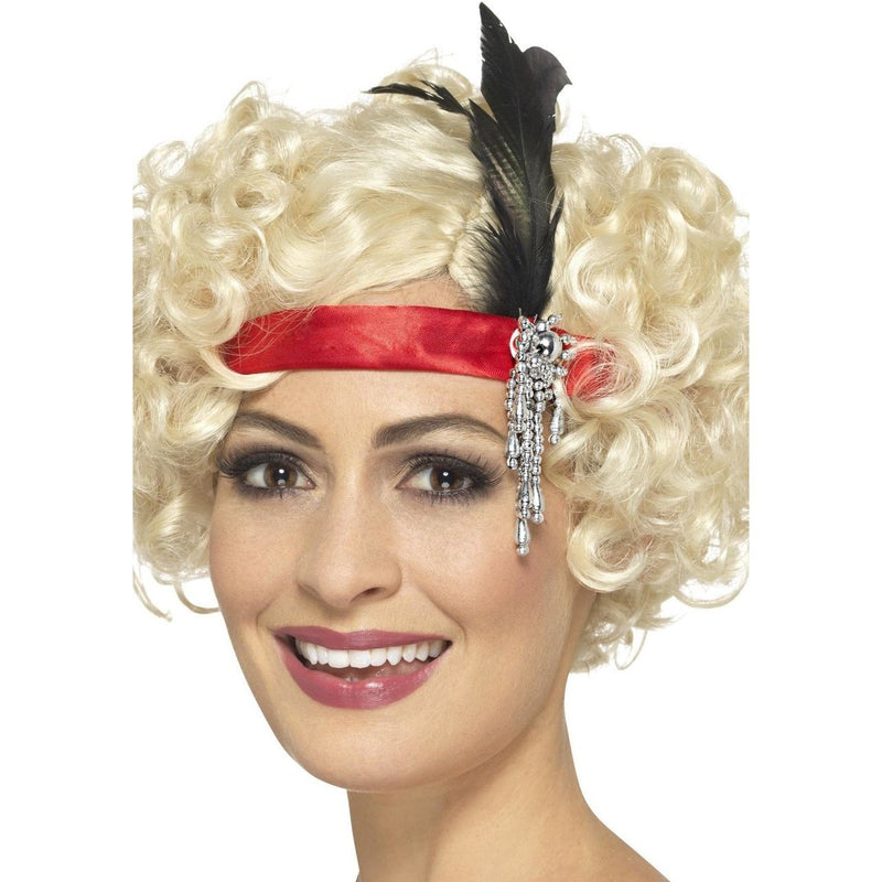 CHARLESTON HEADBAND - RED - WITH FEATHER-1920-Partica Party