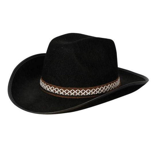 COWBOY HAT - BLACK WITH DECORATIVE BAND