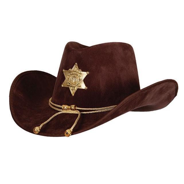 COWBOY HAT - DELUXE SUEDE SHERIFF - BROWN-Hat-Partica Party
