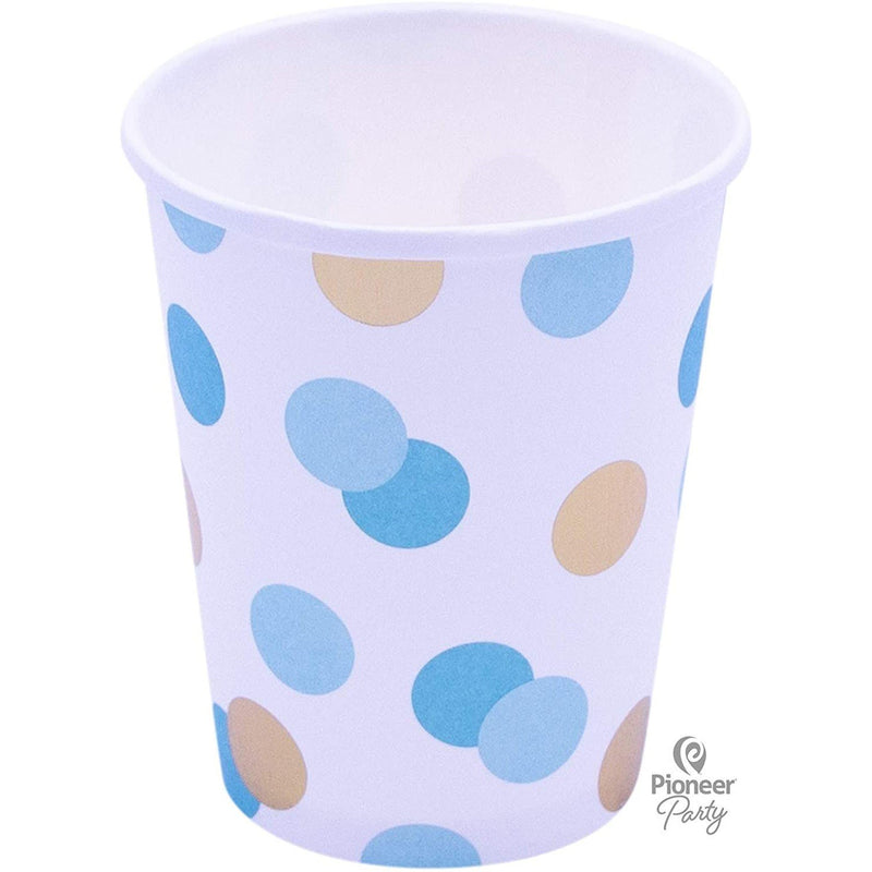 CUPS - BLUE & GOLD POLKA - PACK OF 8-CUPS-Partica Party