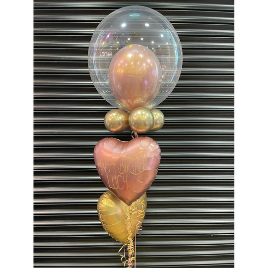CUSTOM DOUBLE BUBBLE - CHROME HAPPY BIRTHDAY BALLOON BOUQUET