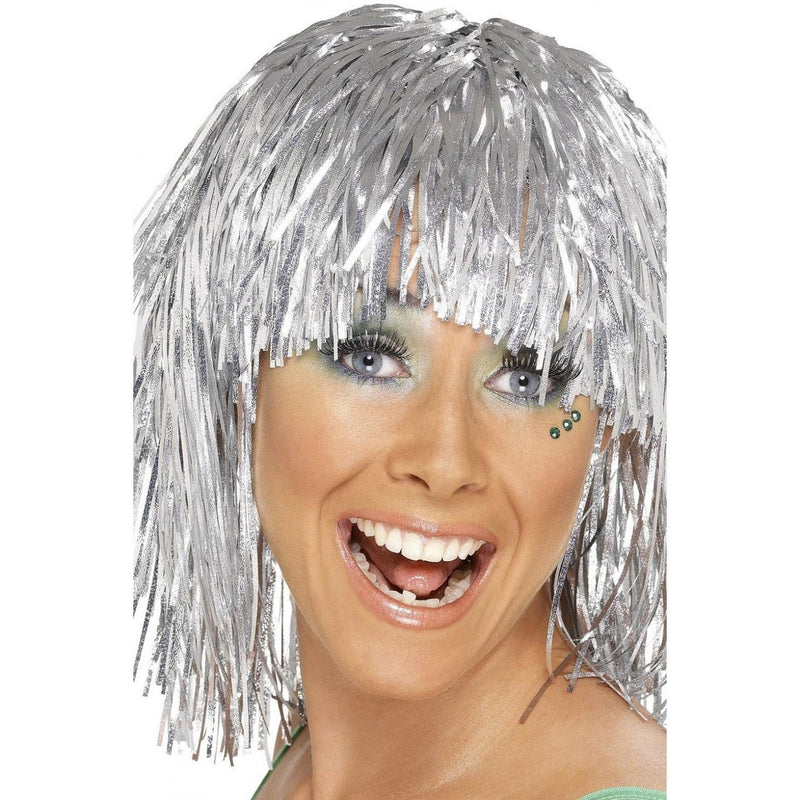 CYBER TINSEL WIG - SILVER-THEMED WIGS-Partica Party