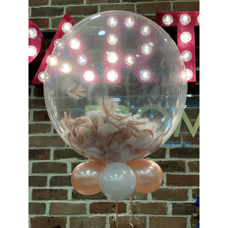 Custom Feather Bubble Balloon - Ribbon & Weight-CUSTOM BUBBLE-Partica Party
