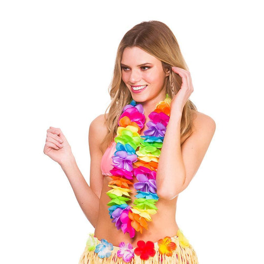 DELUXE SATIN LEI - RAINBOW - 9CM FLOWERS