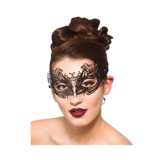 FILIGREE METAL EYE MASK - BLACK WITH DIAMANTES